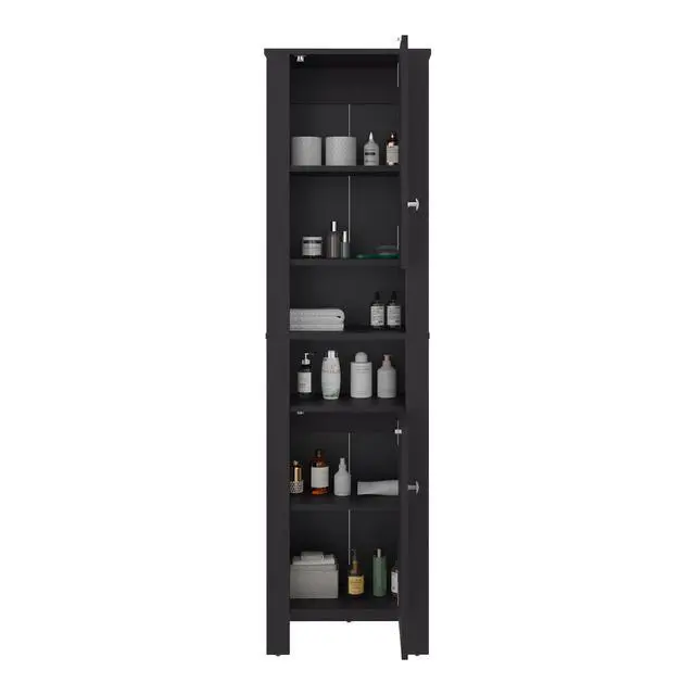 Alt view image 6 of 7 - Bathroom Cabinet 63.3" H, 2 Doors, 6 Shelves, Black Wengue - Bathroom