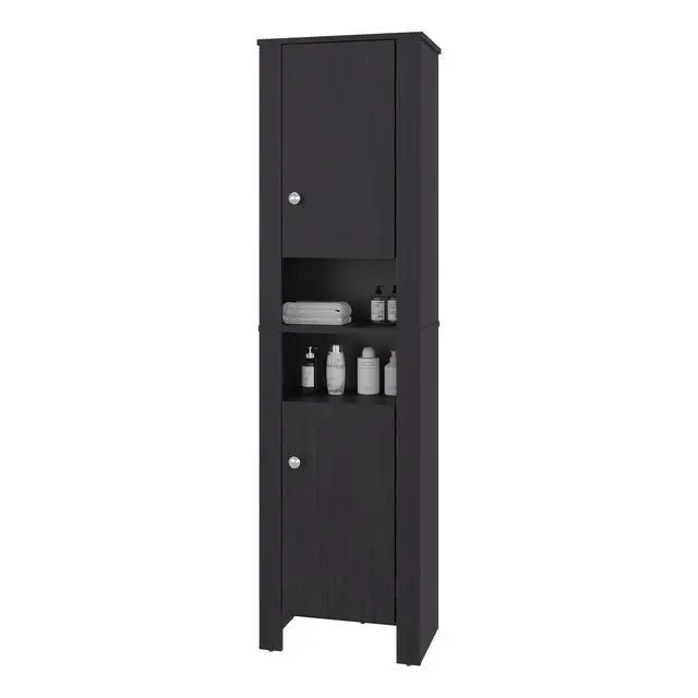 Alt view image 4 of 7 - Bathroom Cabinet 63.3" H, 2 Doors, 6 Shelves, Black Wengue - Bathroom