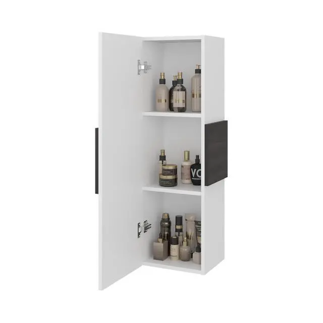 Alt view image 3 of 7 - Magna Medicine 38"H Single Door Cabinet, Three Shelves, White/Dark Walnut