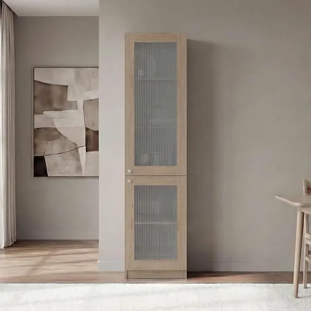 Main image of Tall Bookcase 71" H with 2 Fluted Panel Doors and Five Interior Shelves, Natural Oak