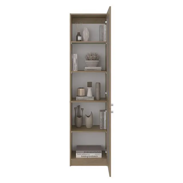 Alt view image 7 of 7 - Tall Bookcase 71" H with 2 Fluted Panel Doors and Five Interior Shelves, Natural Oak