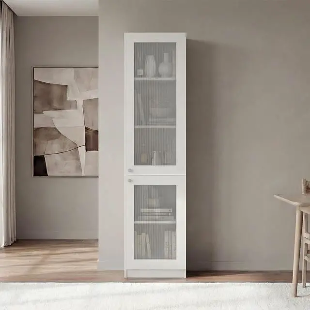 Main image of Tall Bookcase 71" H with 2 Fluted Panel Doors and Five Interior Shelves, White