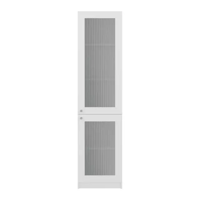 Alt view image 3 of 7 - Tall Bookcase 71" H with 2 Fluted Panel Doors and Five Interior Shelves, White