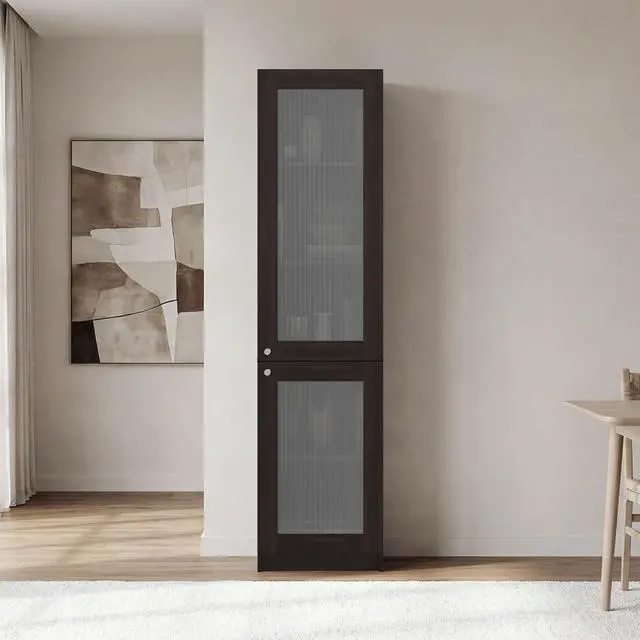 Main image of Tall Bookcase 71" H with 2 Fluted Panel Doors and Five Interior Shelves, Dark Walnut
