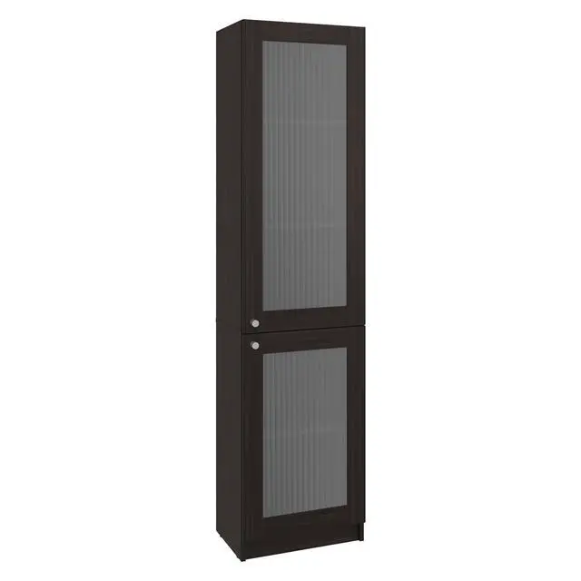 Alt view image 3 of 7 - Tall Bookcase 71" H with 2 Fluted Panel Doors and Five Interior Shelves, Dark Walnut