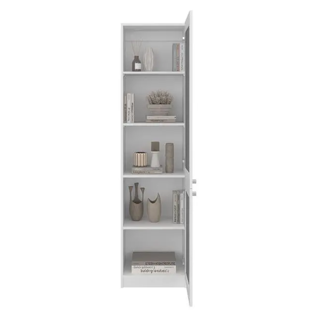 Alt view image 6 of 7 - Tall Bookcase 71" H with 2 Fluted Panel Doors and Five Interior Shelves, White