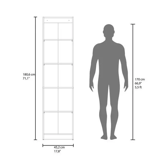 Alt view image 4 of 7 - Tall Bookcase 71" H with 2 Fluted Panel Doors and Five Interior Shelves, Dark Walnut