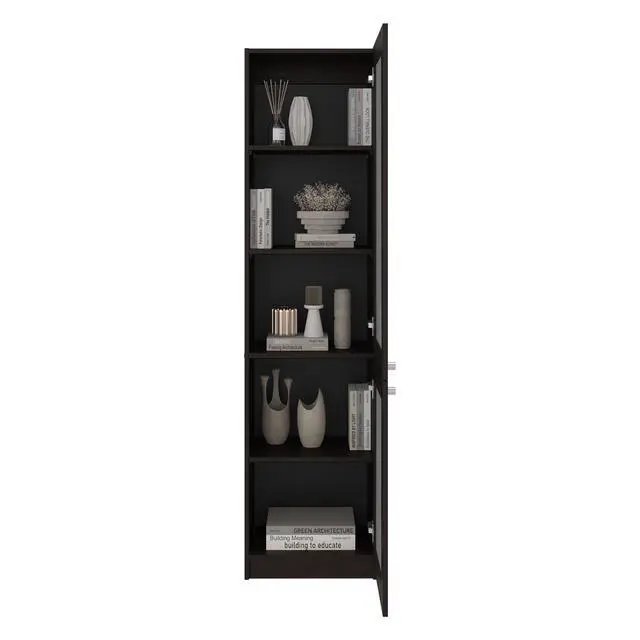 Alt view image 5 of 7 - Tall Bookcase 71" H with 2 Fluted Panel Doors and Five Interior Shelves, Dark Walnut