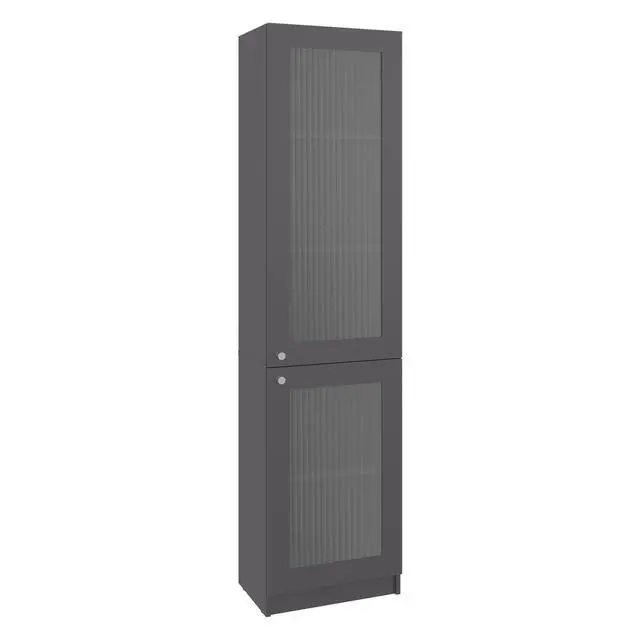 Alt view image 3 of 7 - Tall Bookcase 71" H with 2 Fluted Panel Doors and Five Interior Shelves, Matt Gray/White