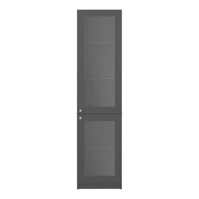 Alt view image 5 of 7 - Tall Bookcase 71" H with 2 Fluted Panel Doors and Five Interior Shelves, Matt Gray/White