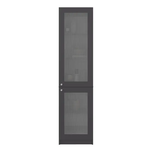 Alt view image 7 of 7 - Tall Bookcase 71" H with 2 Fluted Panel Doors and Five Interior Shelves, Matt Gray/White