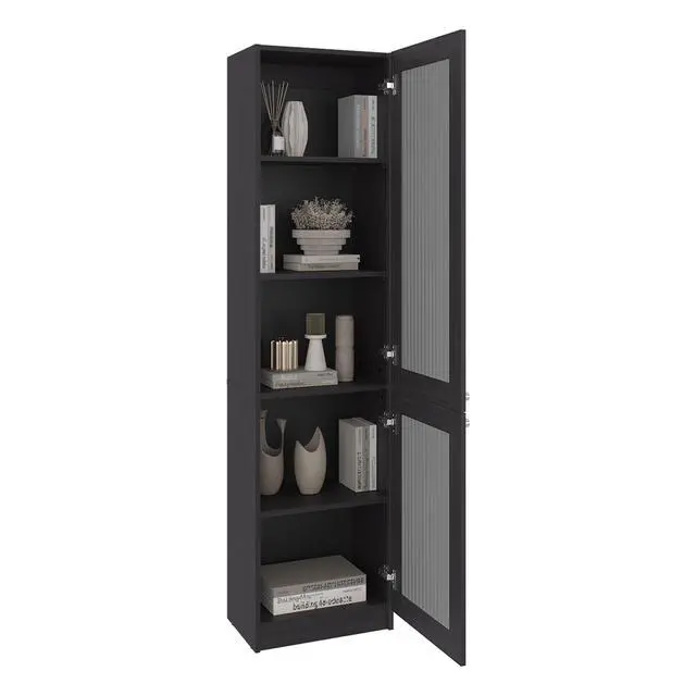 Alt view image 2 of 7 - Surry Tall Bookcase 71" H with 2 Fluted Panel Doors and Five Interior Shelves, Black Wengue