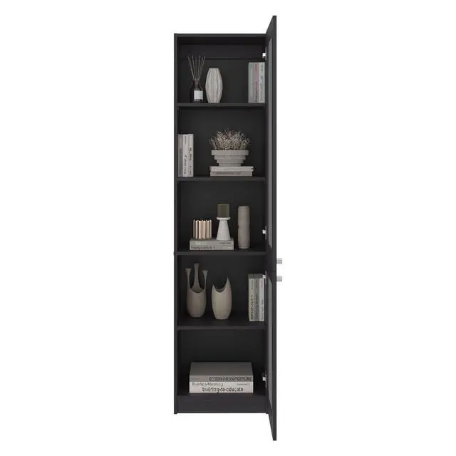 Alt view image 5 of 7 - Surry Tall Bookcase 71" H with 2 Fluted Panel Doors and Five Interior Shelves, Black Wengue