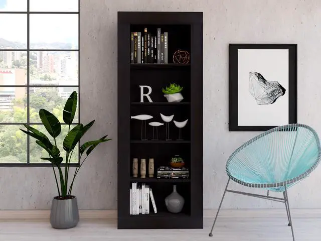 Main image of Bookcase with Vertical Design and 5 Storage Shelves, Black