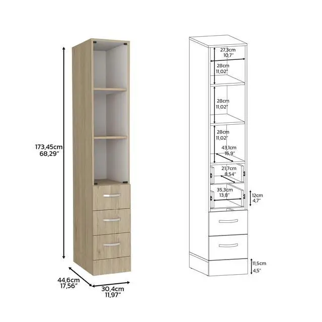 Alt view image 4 of 7 - Linen Cabinet, Three Shelves, Four Drawers, Light Pine/White