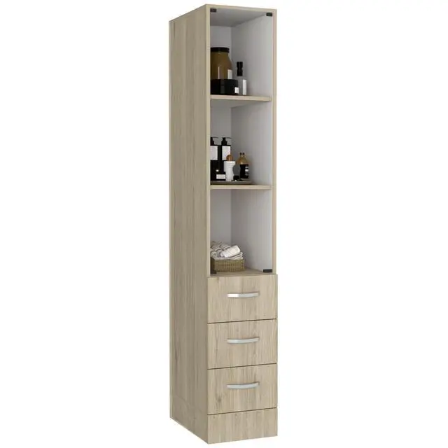 Alt view image 3 of 7 - Linen Cabinet, Three Shelves, Four Drawers, Light Pine/White