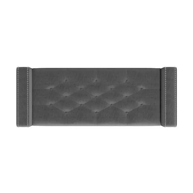 Alt view image 5 of 7 - Square Arm Tufted Top Storage Bench Ottoman with Pewter Nailhead Trim in Plush Velvet in Charcoal Gray