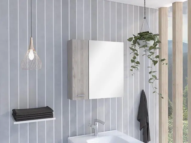 Main image of Avery Wall-Mounted Bathroom Storage Cabinet with Two Doors and Open Side Shelves