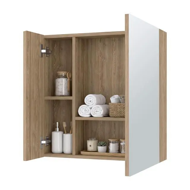 Alt view image 5 of 7 - Avery Wall-Mounted Bathroom Storage Cabinet with Two Doors and Open Side Shelves