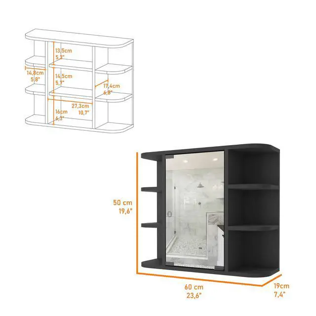 Alt view image 3 of 5 - Valdez Medicine Cabinet With Six Shelves, Mirror Cabinet