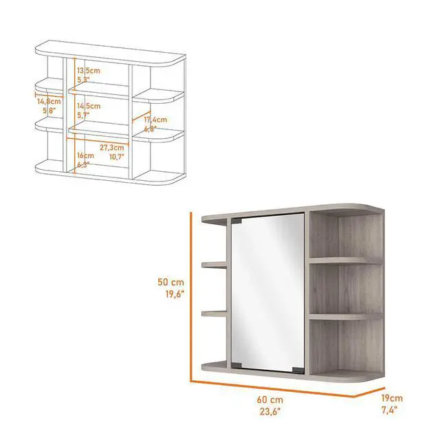 Alt view image 3 of 6 - Valdez Medicine Cabinet With Six Shelves, Mirror Cabinet