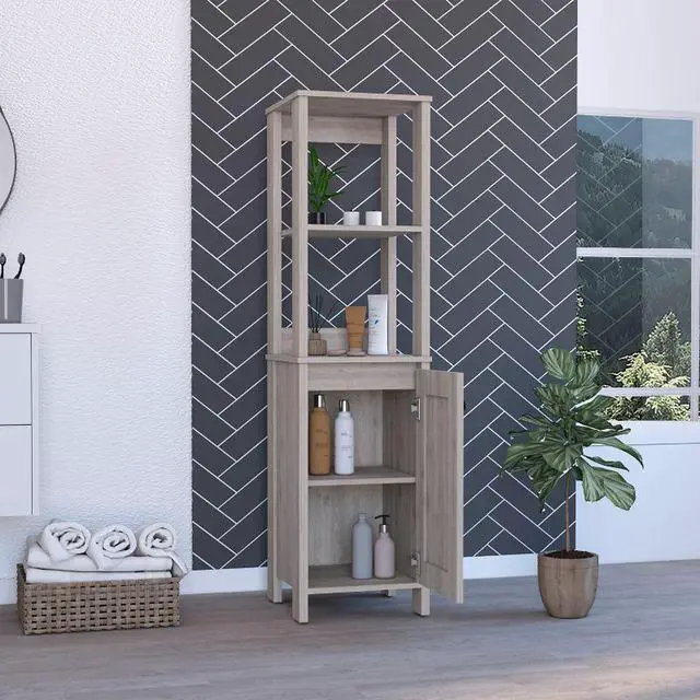Alt view image 3 of 6 - Arctic Linen Cabinet, With Four Shelves, Single Door Cabinet
