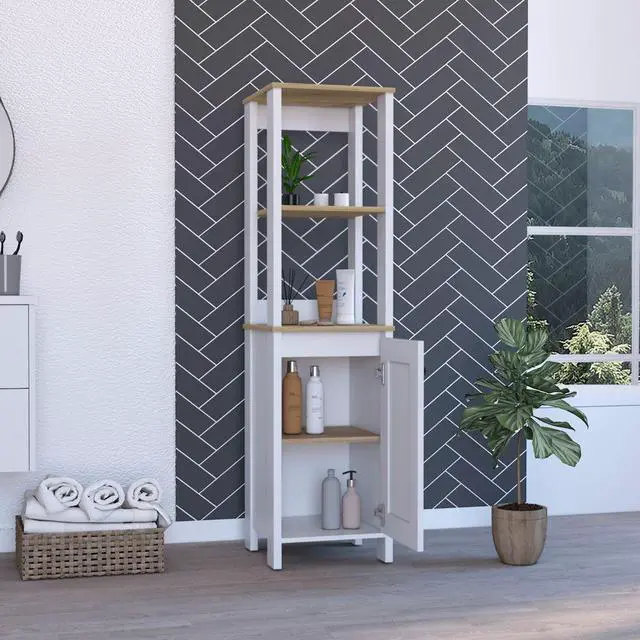 Alt view image 3 of 7 - Arctic Linen Cabinet, With Four Shelves, Single Door Cabinet