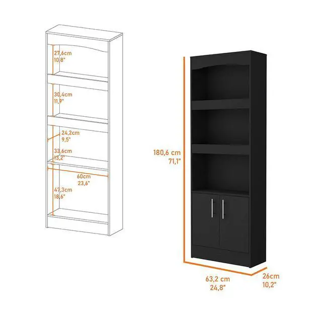 Alt view image 6 of 6 - Durango Bookcase, Three Shelves, Double Door Cabinet