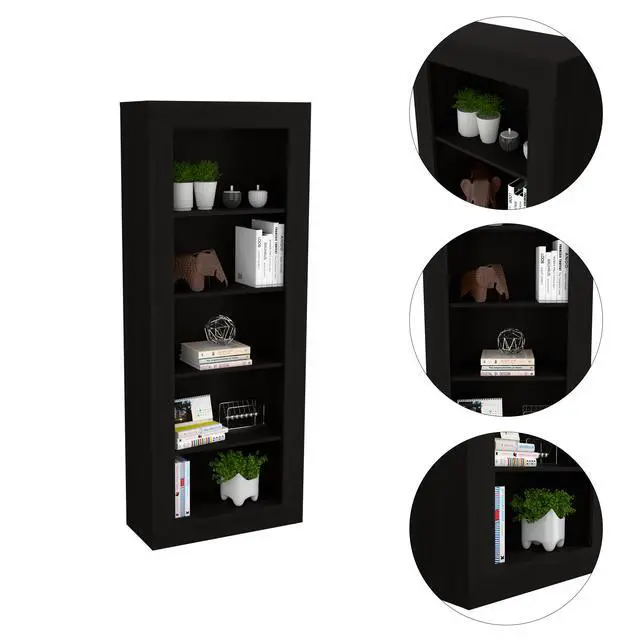 Alt view image 7 of 7 - Bookcase with Vertical Design and 5 Storage Shelves, Black