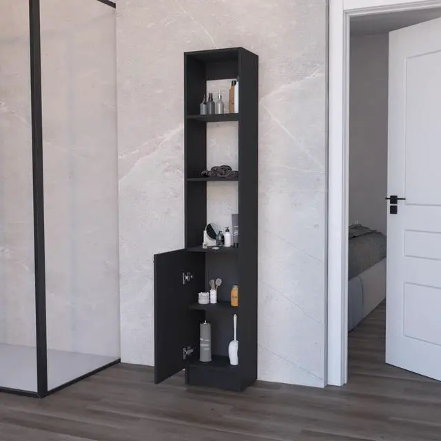Alt view image 6 of 7 - Brenda Linen Cabinet with 1 door, 3 open shelves