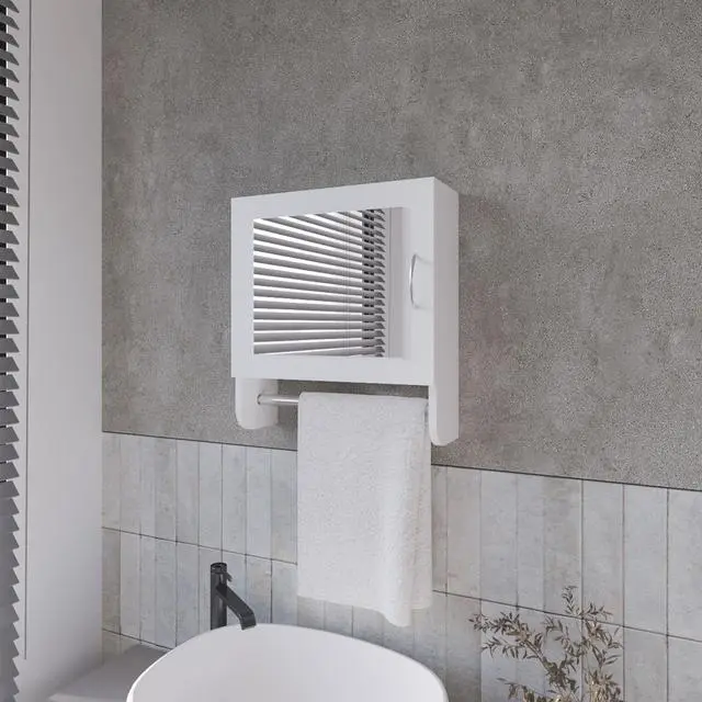 Main image of Pine Medicine Cabinet in Melamine With a Towel Bar And Included Mirror, White