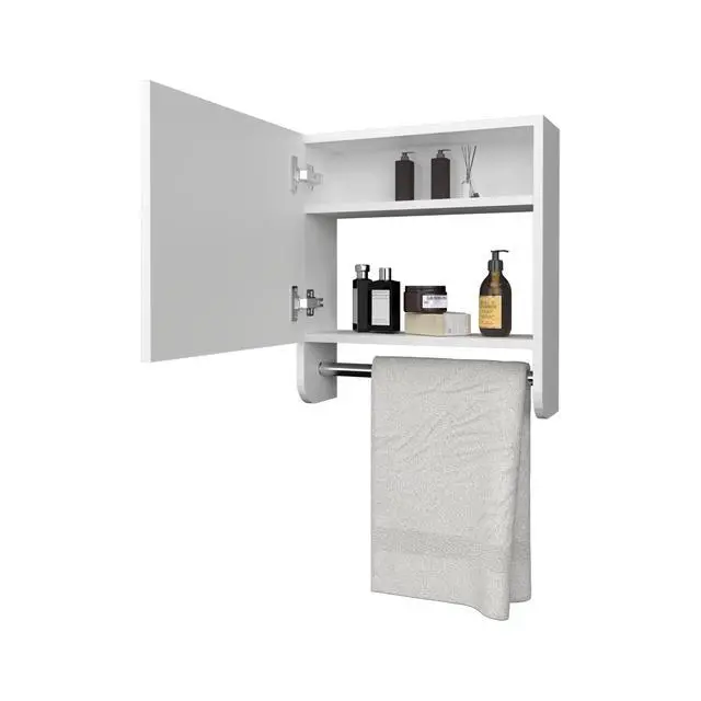 Alt view image 2 of 7 - Pine Medicine Cabinet in Melamine With a Towel Bar And Included Mirror, White