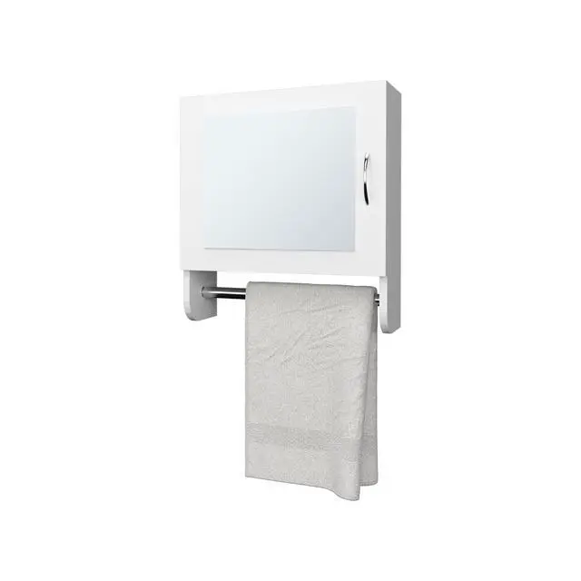 Alt view image 4 of 7 - Pine Medicine Cabinet in Melamine With a Towel Bar And Included Mirror, White