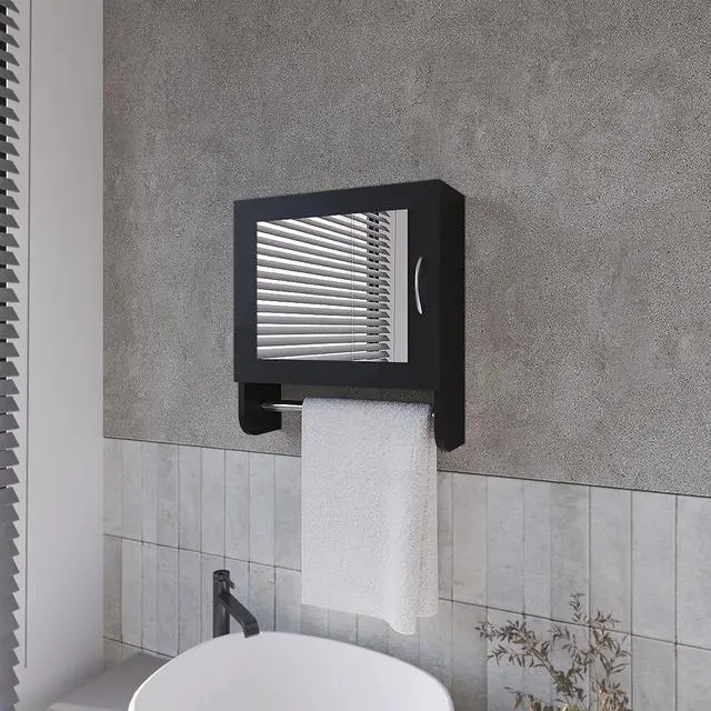Main image of Pine Medicine Cabinet in Melamine With a Towel Bar And Included Mirror, Black