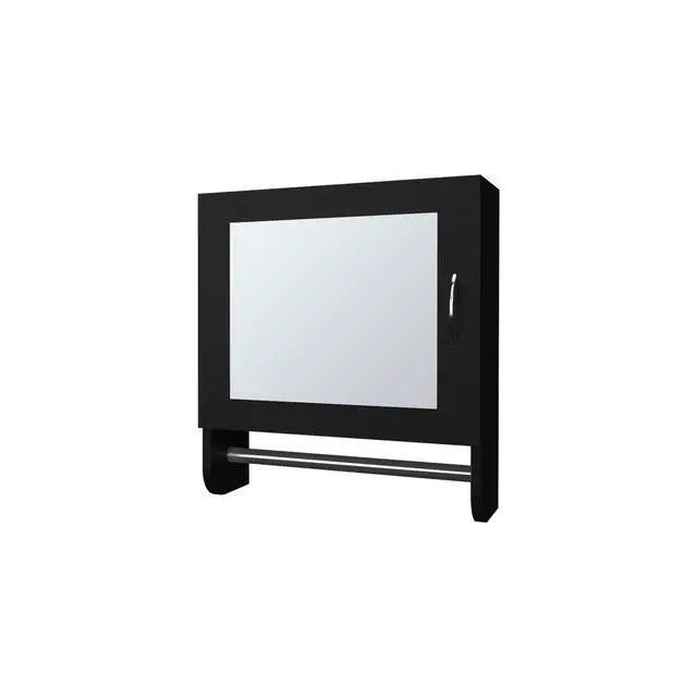 Alt view image 2 of 7 - Pine Medicine Cabinet in Melamine With a Towel Bar And Included Mirror, Black