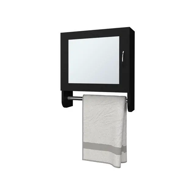 Alt view image 5 of 7 - Pine Medicine Cabinet in Melamine With a Towel Bar And Included Mirror, Black