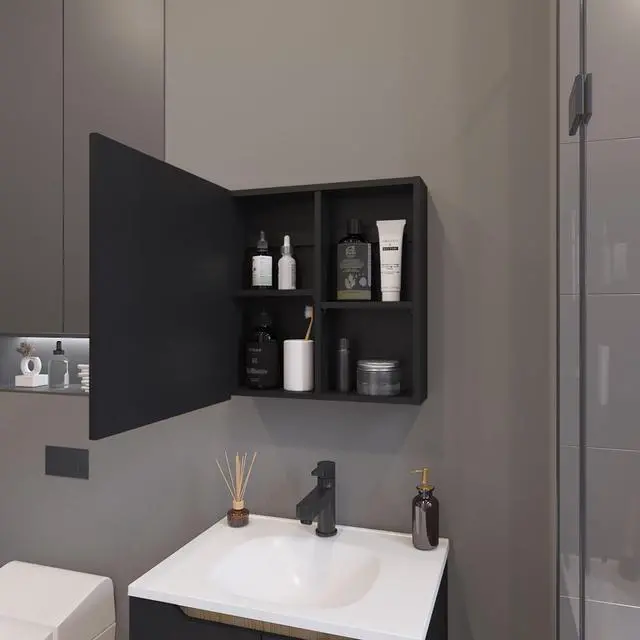 Alt view image 3 of 7 - Morenci Medicine Cabinet With Included Mirror And 1 Door, Black