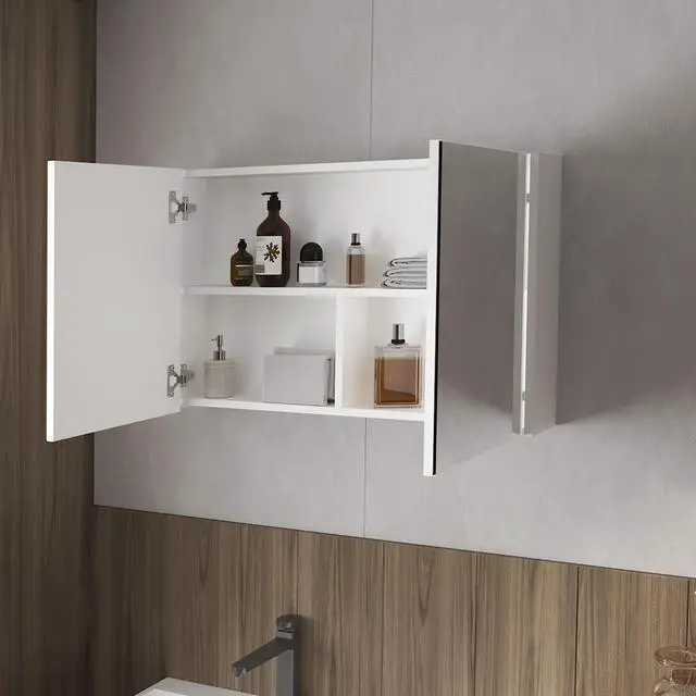 Alt view image 3 of 7 - McNary Medicine Cabinet With Included Mirrors And 2 Doors, White
