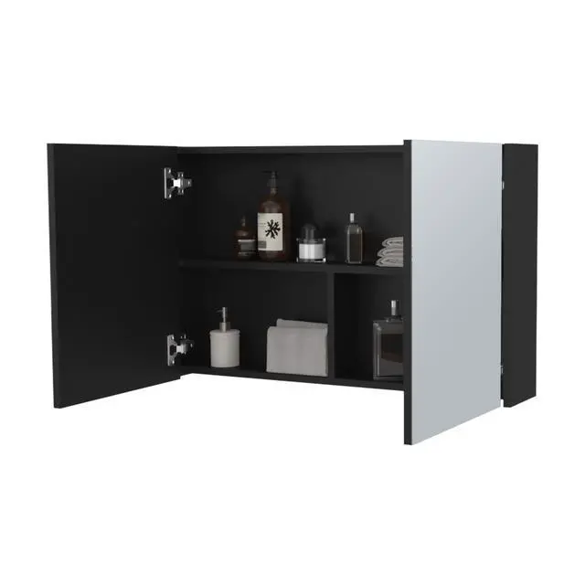 Alt view image 4 of 7 - McNary Medicine Cabinet With Included Mirrors And 2 Doors, Black