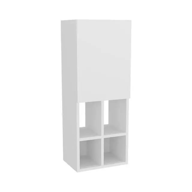 Alt view image 2 of 7 - Wall-Mounted Bathroom Cabinet with Door and 4 Open Shelves, White Finish.