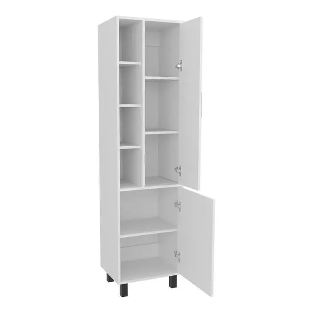 Alt view image 2 of 7 - FM FURNITURE Pinal Linen Cabinet with Open Storage and 2 Doors, White