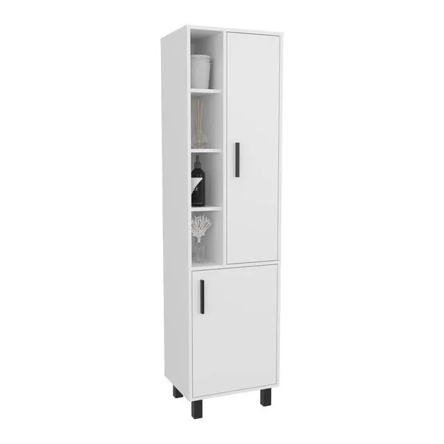 Alt view image 4 of 7 - FM FURNITURE Pinal Linen Cabinet with Open Storage and 2 Doors, White