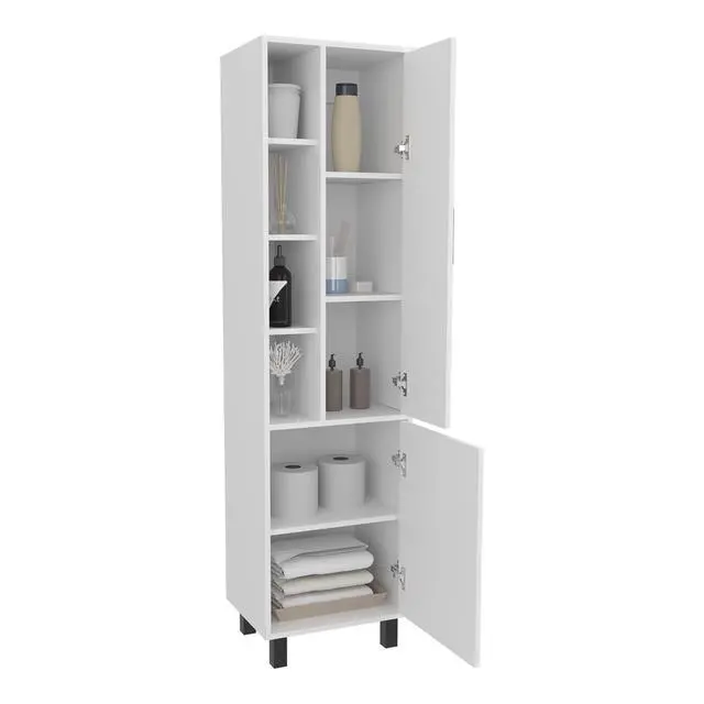 Alt view image 3 of 7 - FM FURNITURE Pinal Linen Cabinet with Open Storage and 2 Doors, White