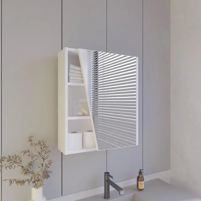 Main image of FM FURNITURE Pinedale Medicine Cabinet with Mirrored Door and Open Storage, White
