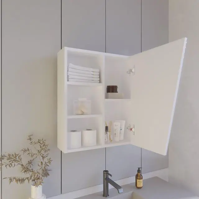 Alt view image 5 of 7 - FM FURNITURE Pinedale Medicine Cabinet with Mirrored Door and Open Storage, White