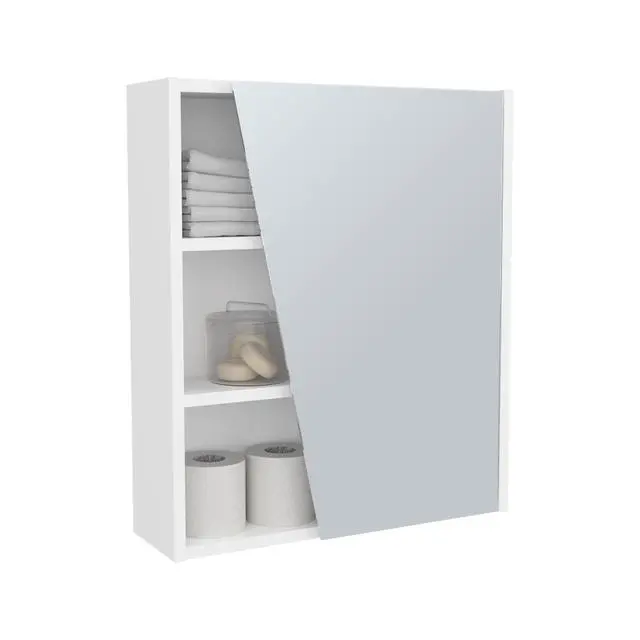 Alt view image 7 of 7 - FM FURNITURE Pinedale Medicine Cabinet with Mirrored Door and Open Storage, White