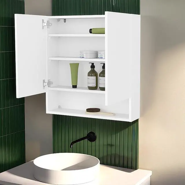 Alt view image 2 of 7 - Gaviota Wall-Mounted Medicine Cabinet, Two Doors, Three Interior Shelves, Modern Bathroom Storage Unit, White