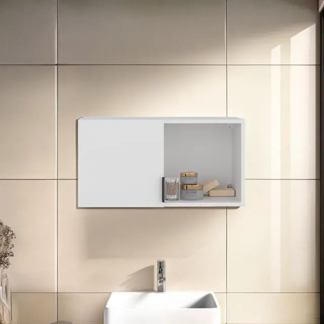 Main image of FM FURNITURE Wall-Mounted Bathroom Cabinet with Hidden Storage and Open Compartment, White