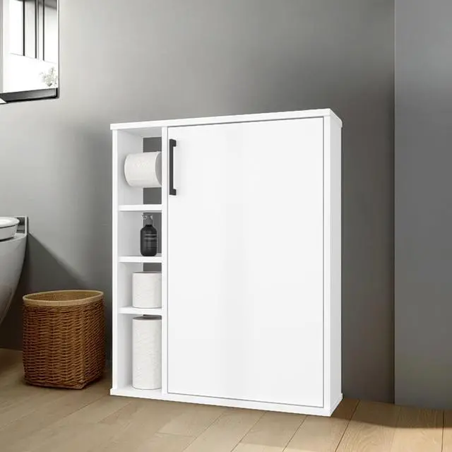 Main image of Yoder, Bathroom Cabinet, 4 Open Shelves, 1 Door, White