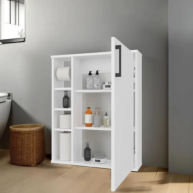 Alt view image 2 of 7 - Yoder, Bathroom Cabinet, 4 Open Shelves, 1 Door, White